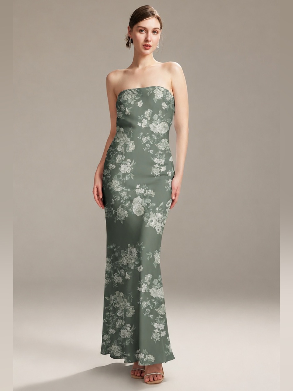 AW Bridal Teal Trumpet Rose Floral Strapless Mermaid Gown Wedding Guest NWOT